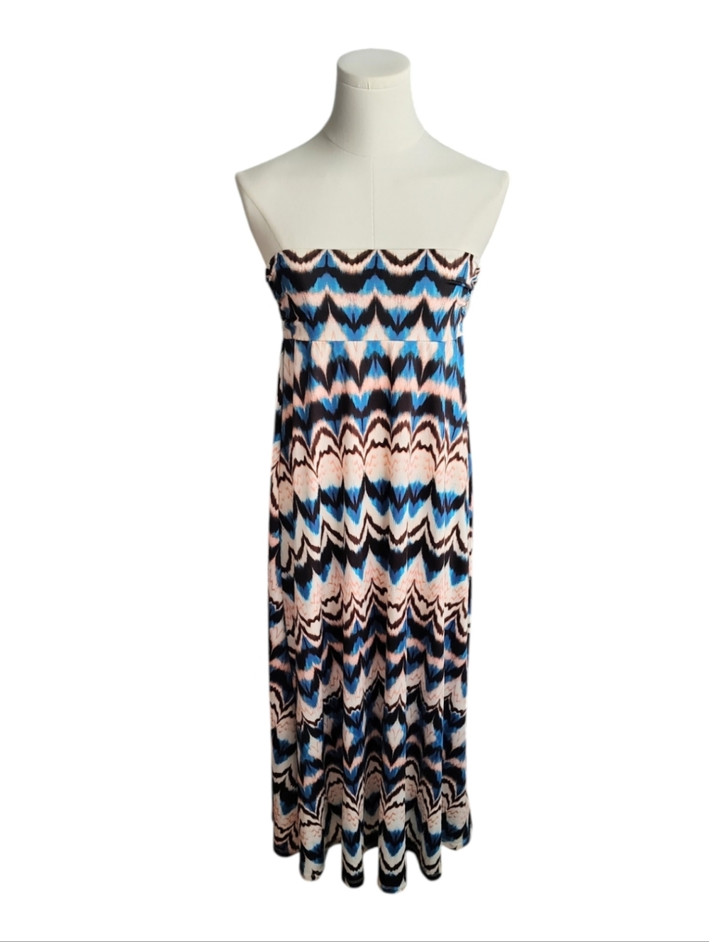 Signature Studio Watercolor Pink Black Blue Strapless Maxi Dress Size Medium